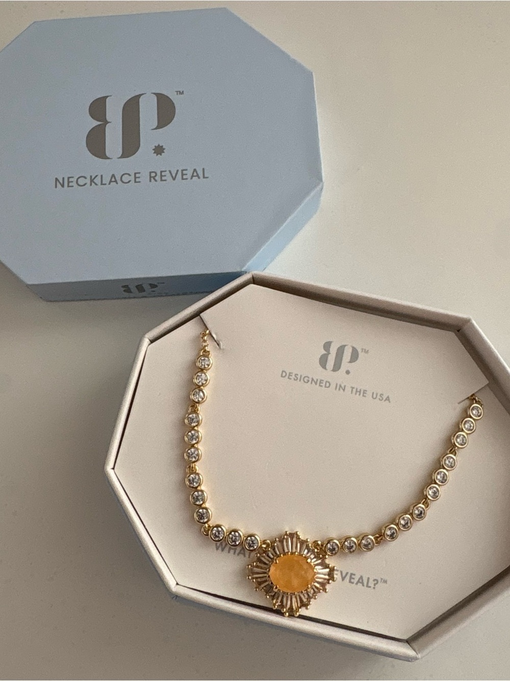 Bomb Party Cushion Royal Necklace NK72042 Bright Peach Morganite Gold Plating